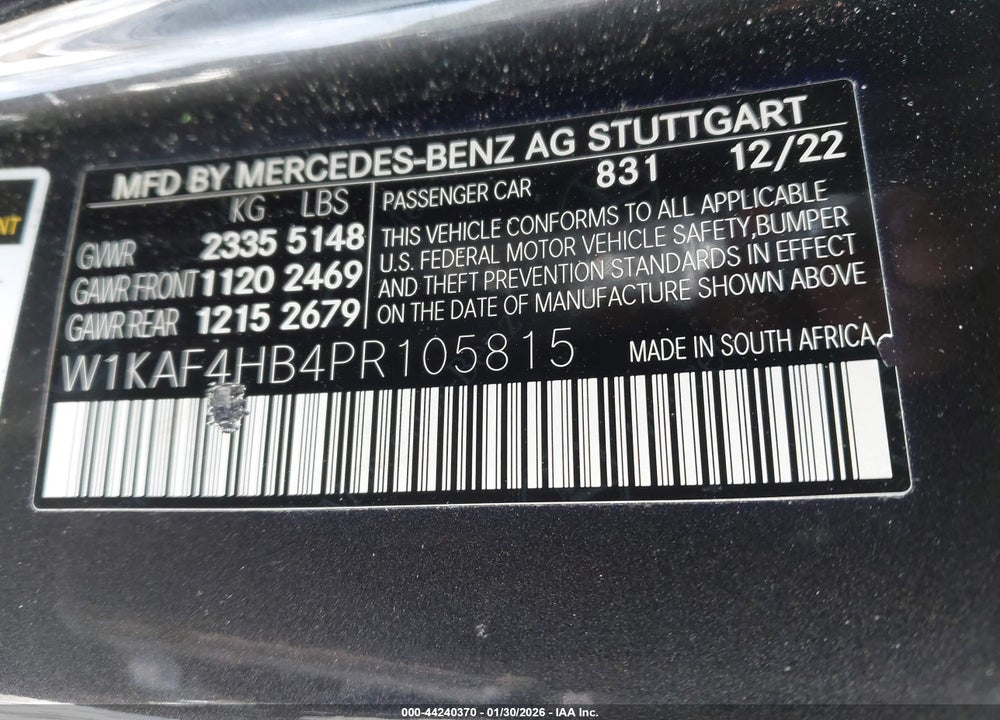 2023 MERCEDES-BENZ C 300 4MATIC VIN: W1KAF4HB4PR105815