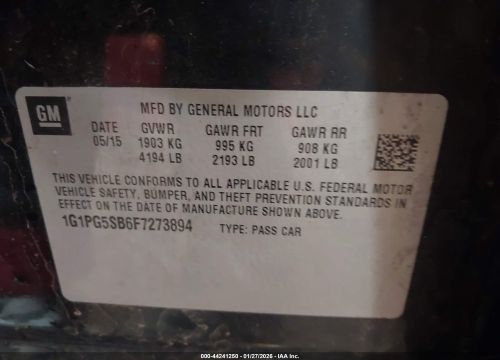 2015 CHEVROLET CRUZE LTZ VIN: 1G1PG5SB6F7273894