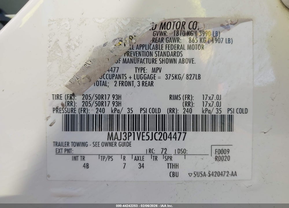 2018 FORD ECOSPORT TITANIUM VIN: MAJ3P1VE5JC204477