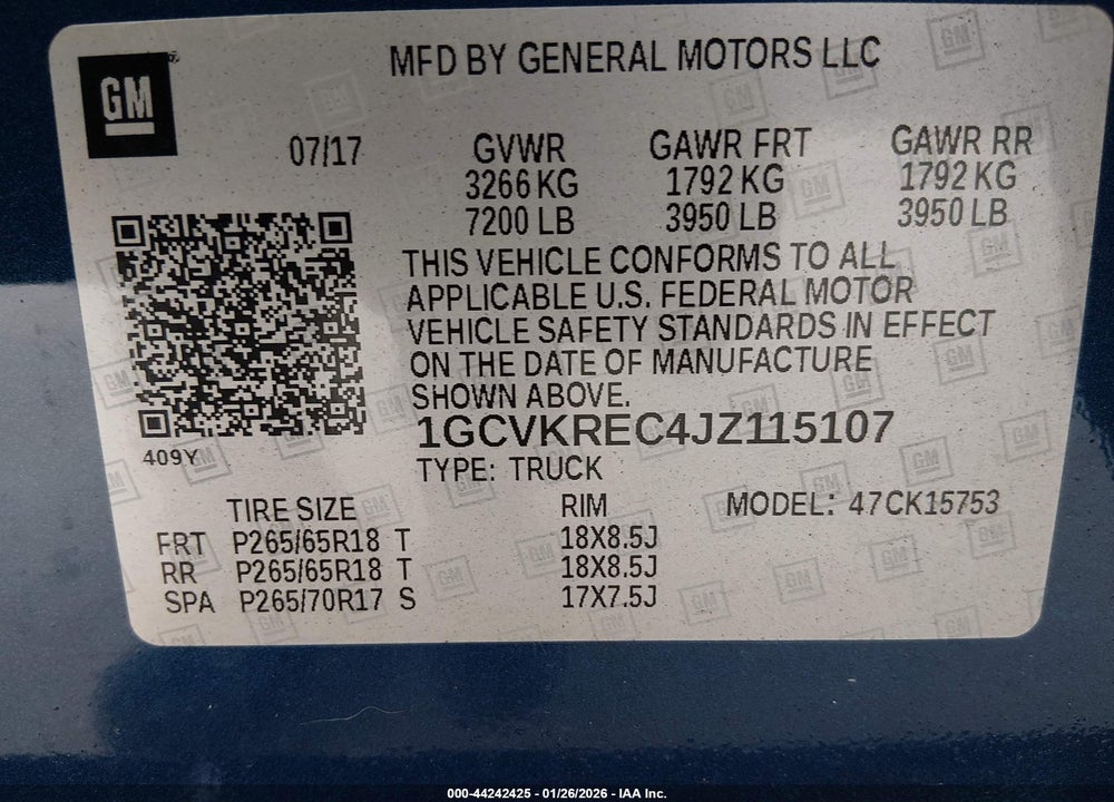 2018 CHEVROLET SILVERADO 1500 2LT VIN: 1GCVKREC4JZ115107