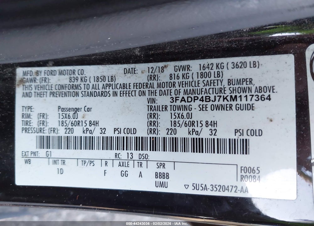 2019 FORD FIESTA SE VIN: 3FADP4BJ7KM117364