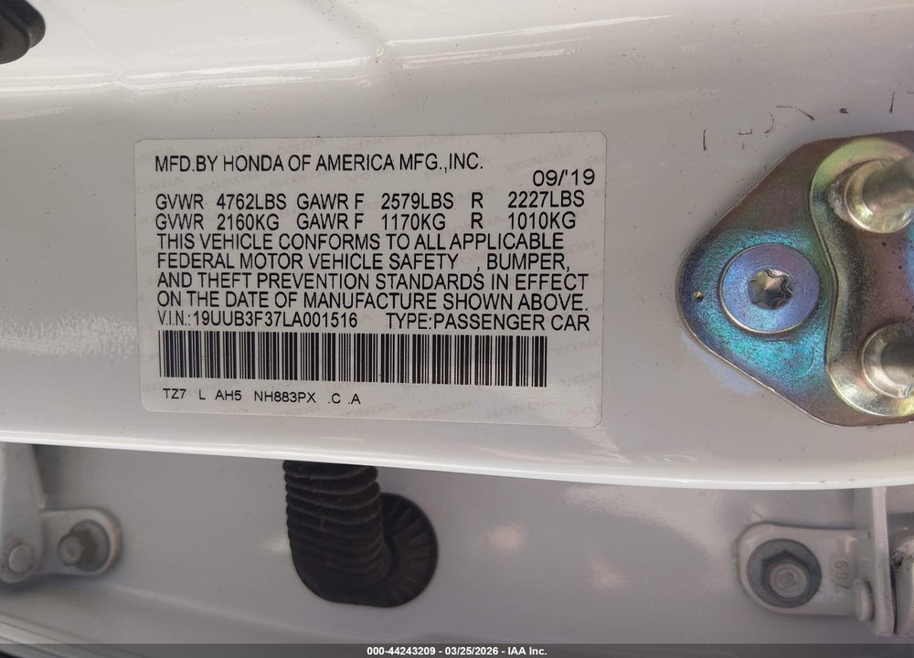 2020 ACURA TLX STANDARD VIN: 19UUB3F37LA001516