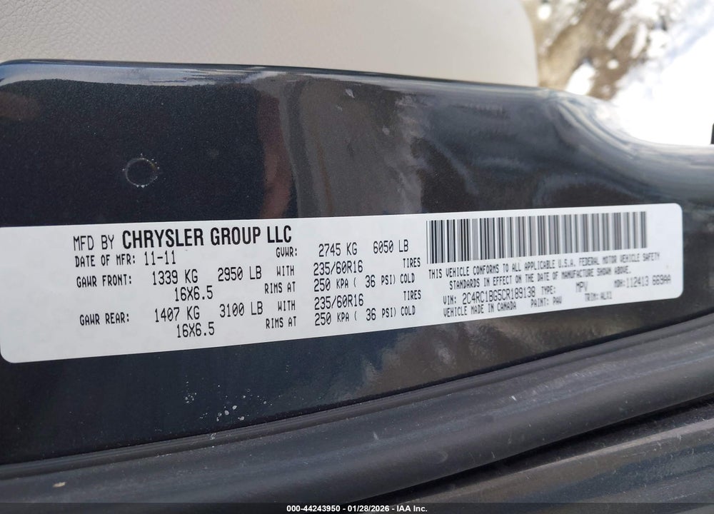 2012 CHRYSLER TOWN & COUNTRY TOURING VIN: 2C4RC1BG5CR189138