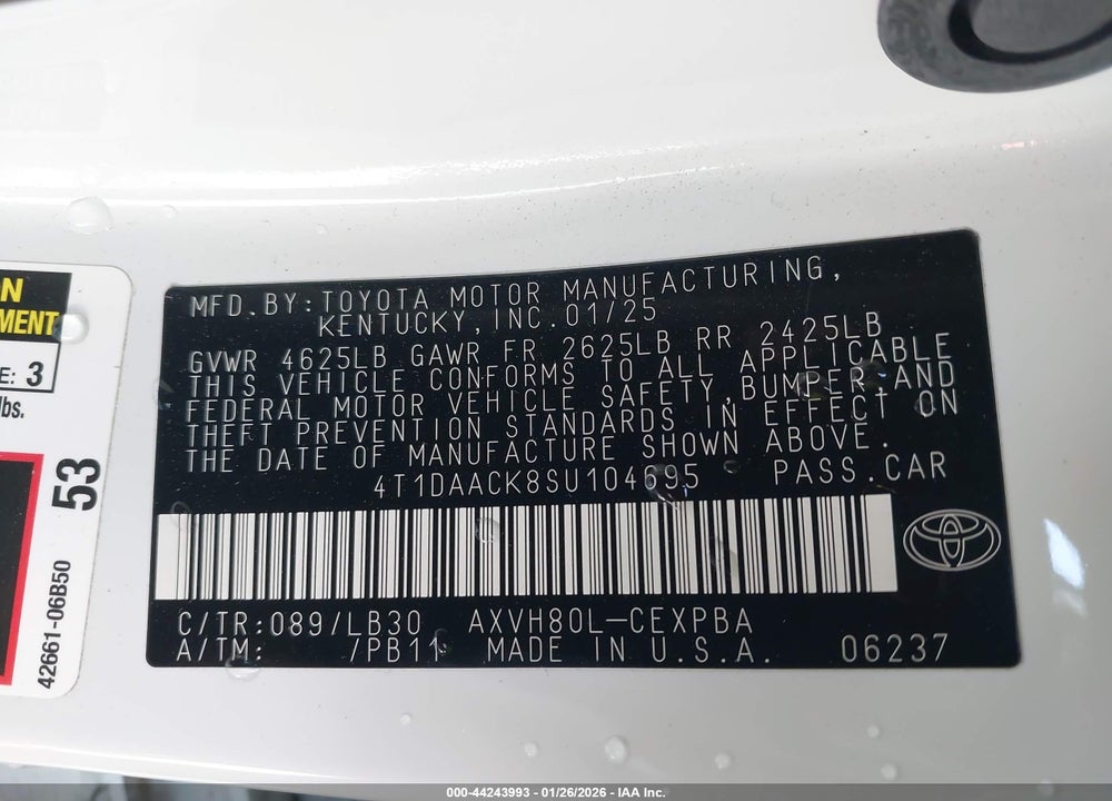2025 TOYOTA CAMRY XSE VIN: 4T1DAACK8SU104695