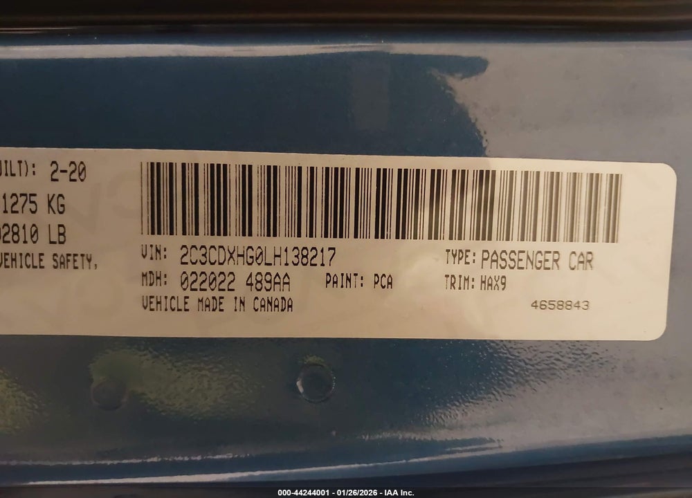 2020 DODGE CHARGER GT RWD VIN: 2C3CDXHG0LH138217