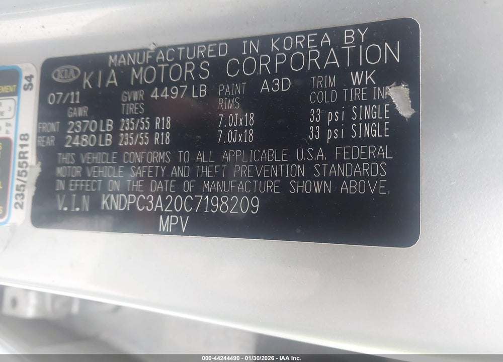 2012 KIA SPORTAGE EX VIN: KNDPC3A20C7198209