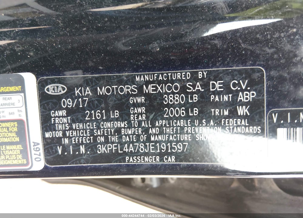 2018 KIA FORTE S VIN: 3KPFL4A78JE191597