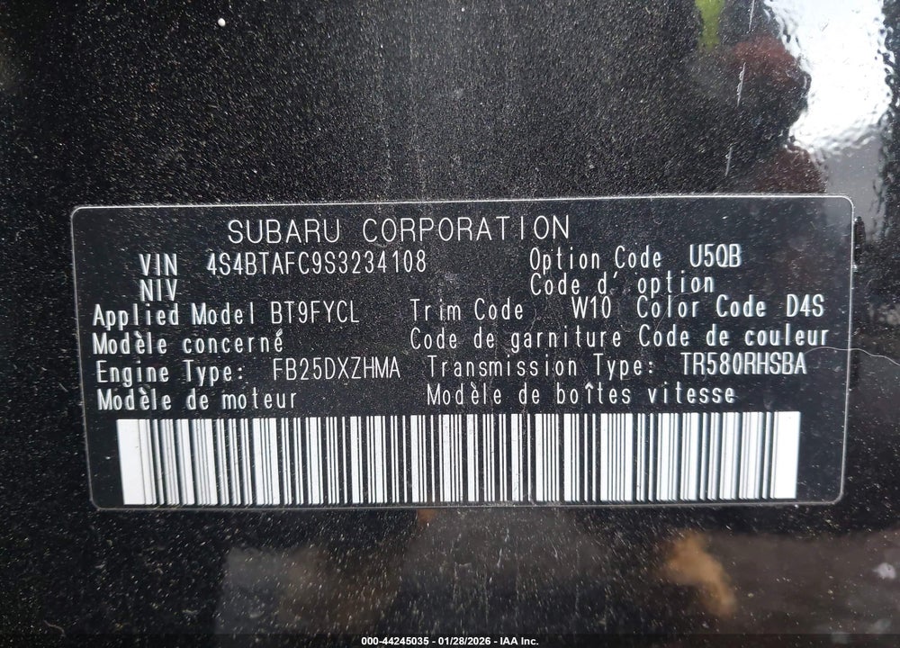 2025 SUBARU OUTBACK PREMIUM VIN: 4S4BTAFC9S3234108
