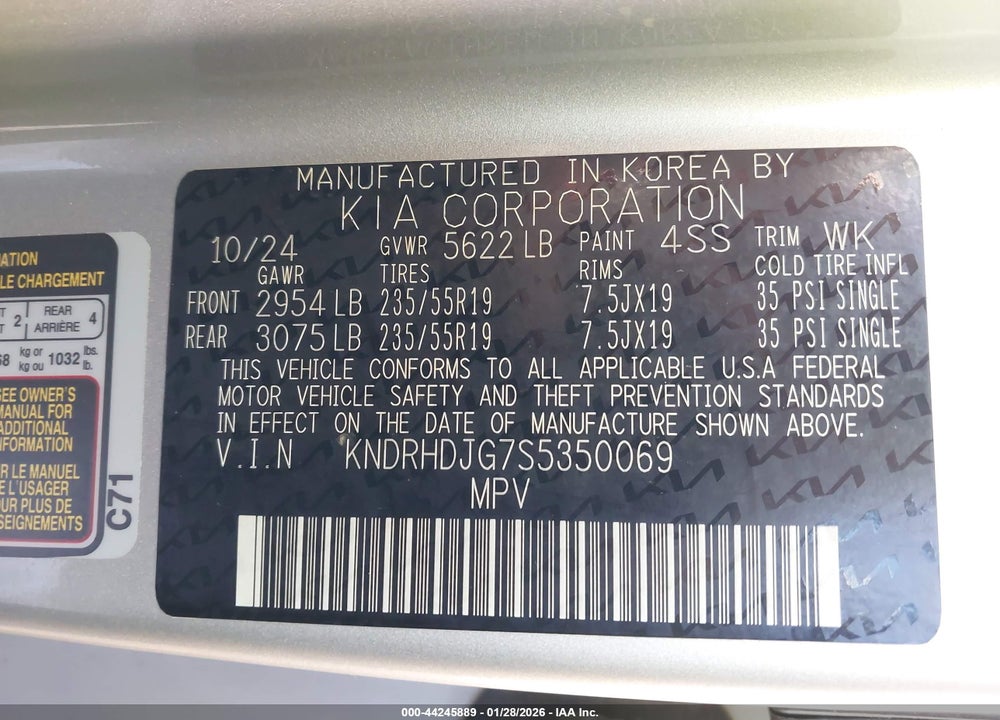 2025 KIA SORENTO HYBRID EX VIN: KNDRHDJG7S5350069