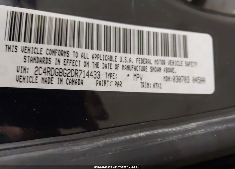 2013 DODGE GRAND CARAVAN SE VIN: 2C4RDGBG2DR714433