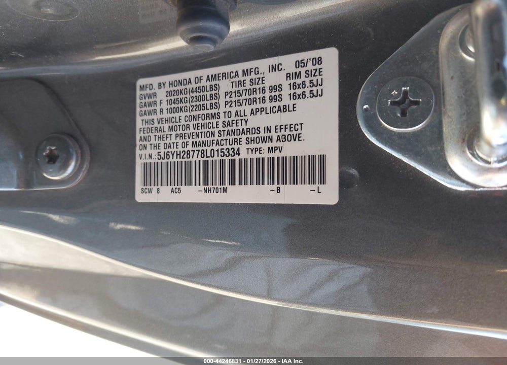 2008 HONDA ELEMENT EX VIN: 5J6YH28778L015334
