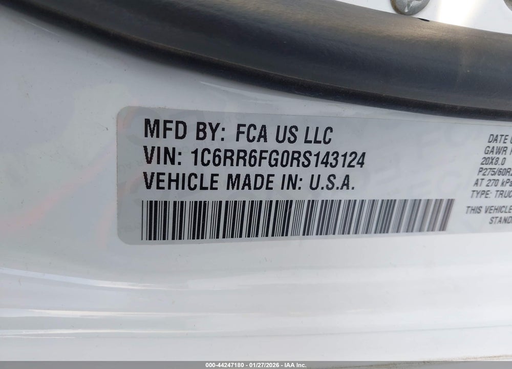 2024 RAM 1500 CLASSIC TRADESMAN  4X2 6'4 BOX VIN: 1C6RR6FG0RS143124