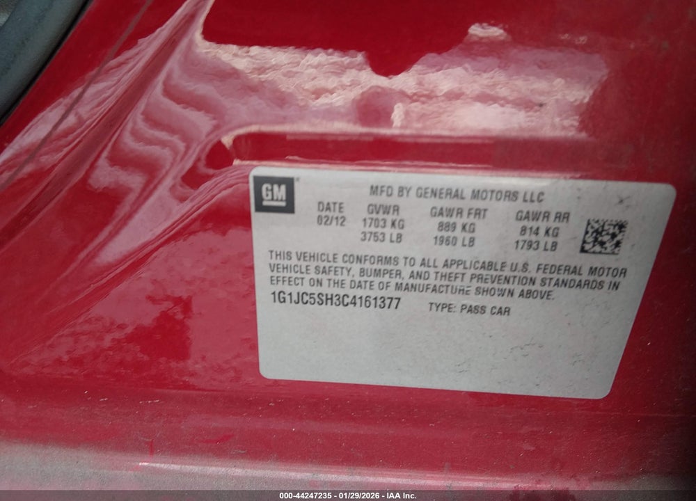 2012 CHEVROLET SONIC 2LT VIN: 1G1JC5SH3C4161377