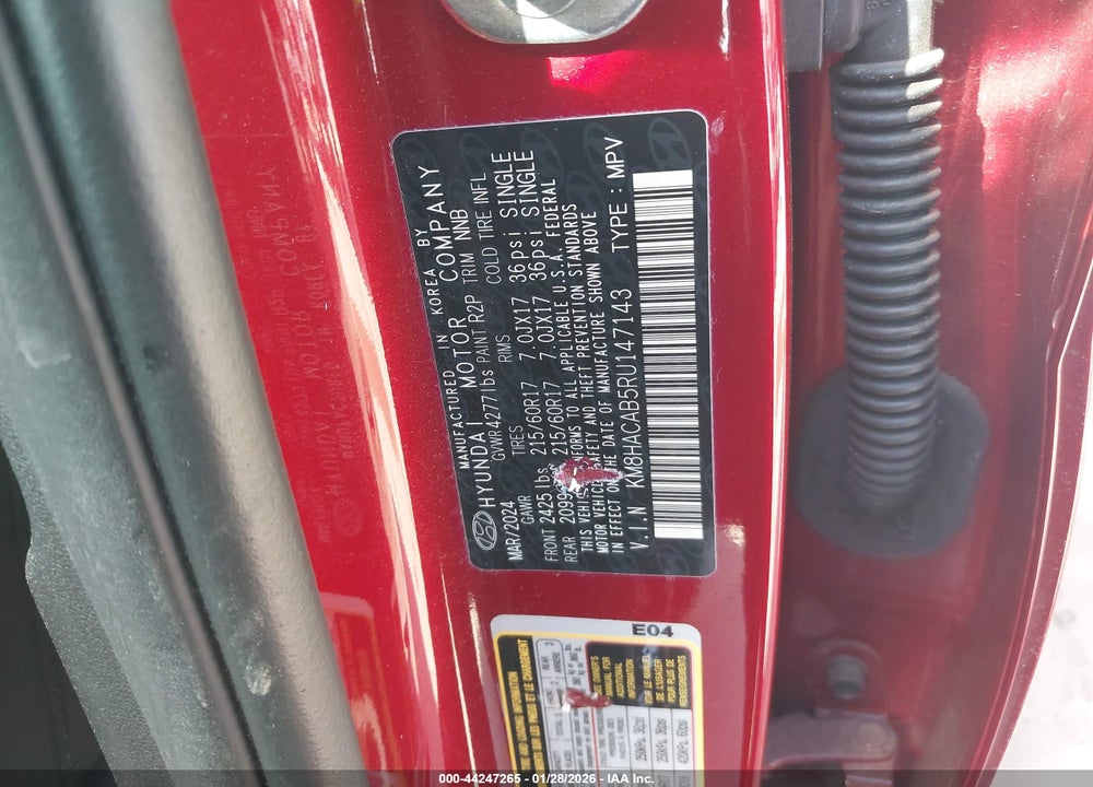 2024 HYUNDAI KONA SE VIN: KM8HACAB5RU147143