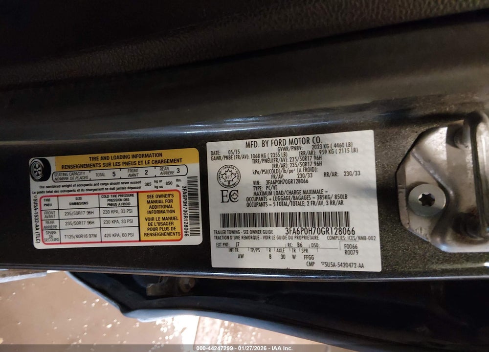 2016 FORD FUSION SE VIN: 3FA6P0H70GR128066