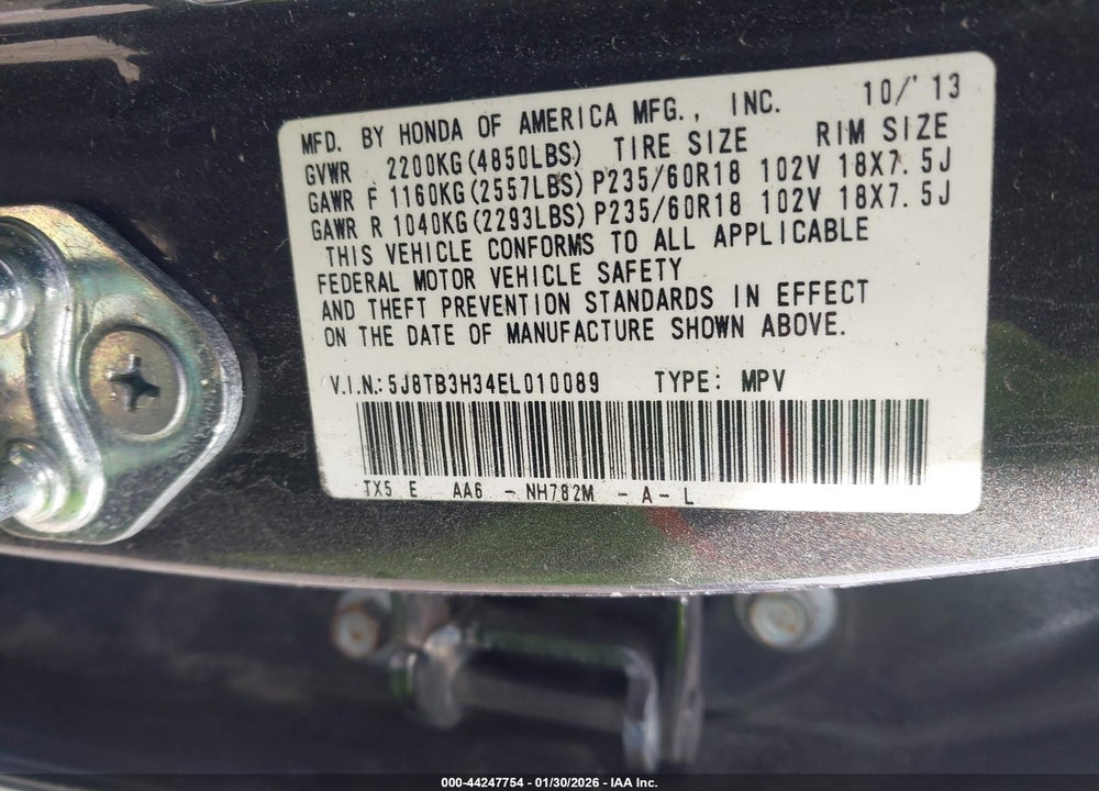 2014 ACURA RDX VIN: 5J8TB3H34EL010089
