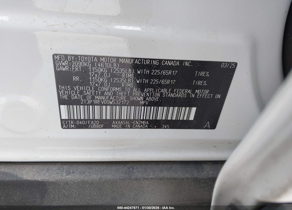 2025 TOYOTA RAV4 XLE VIN: 2T3P1RFV0SW532172