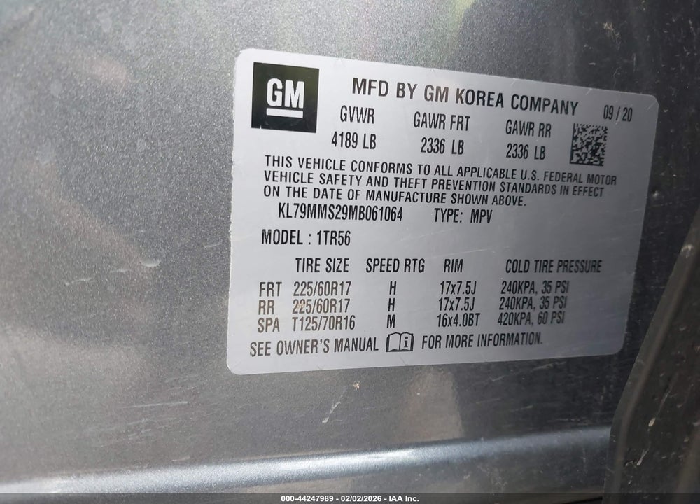 2021 CHEVROLET TRAILBLAZER FWD LS VIN: KL79MMS29MB061064