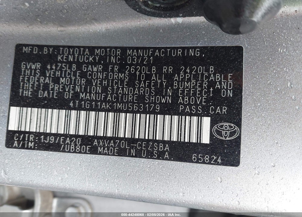 2021 TOYOTA CAMRY SE VIN: 4T1G11AK1MU563179