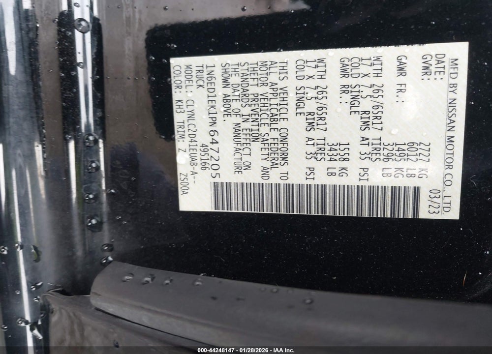 2023 NISSAN FRONTIER SV 4X4 VIN: 1N6ED1EK1PN647205