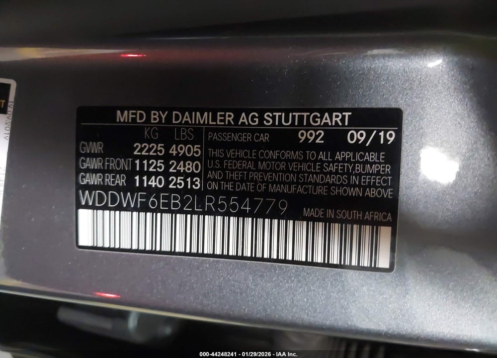 2020 MERCEDES-BENZ AMG C 43 4MATIC VIN: WDDWF6EB2LR554779