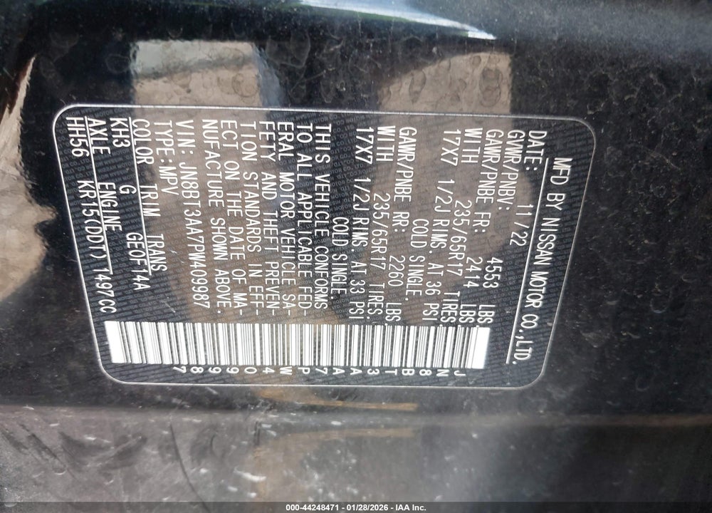 2023 NISSAN ROGUE S FWD VIN: JN8BT3AA7PW409987