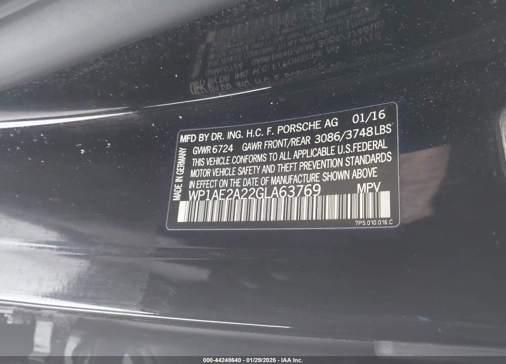 2016 PORSCHE CAYENNE E-HYBRID S VIN: WP1AE2A22GLA63769