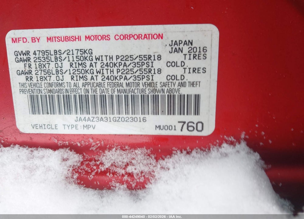 2016 MITSUBISHI OUTLANDER SE VIN: JA4AZ3A31GZ023016