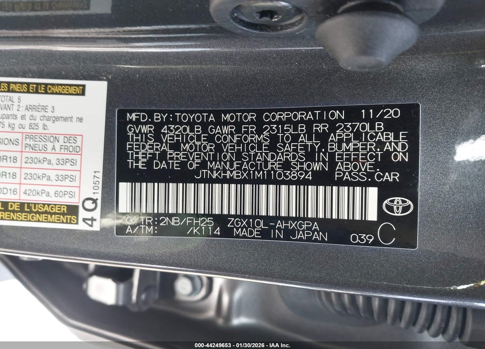 2021 TOYOTA C-HR NIGHTSHADE EDITION VIN: JTNKHMBX1M1103894