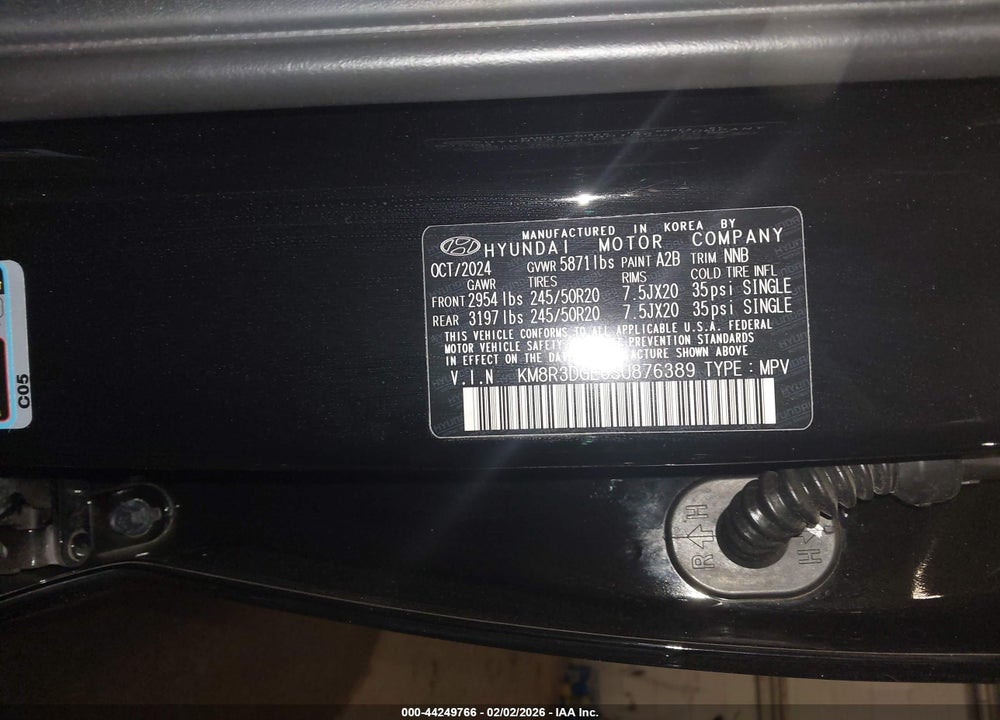 2025 HYUNDAI PALISADE XRT VIN: KM8R3DGE6SU876389