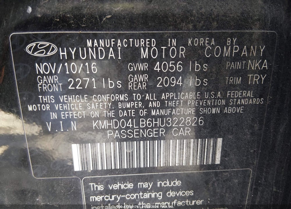 2017 HYUNDAI ELANTRA SPORT VIN: KMHD04LB6HU322826