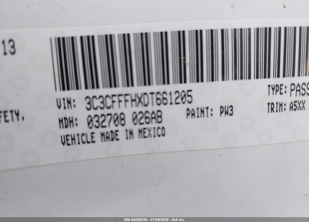 2013 FIAT 500 ABARTH VIN: 3C3CFFFHXDT661205
