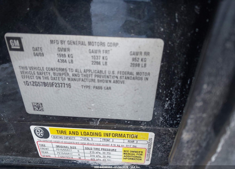 2009 CHEVROLET MALIBU LS VIN: 1G1ZG57B69F237716