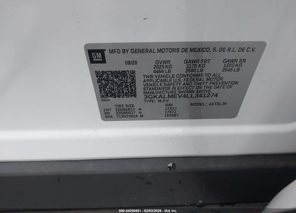 2020 GMC TERRAIN FWD SLE VIN: 3GKALMEV4LL341274