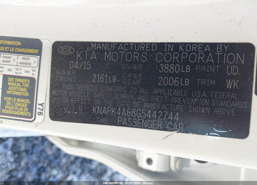 2016 KIA FORTE LX VIN: KNAFK4A68G5442744
