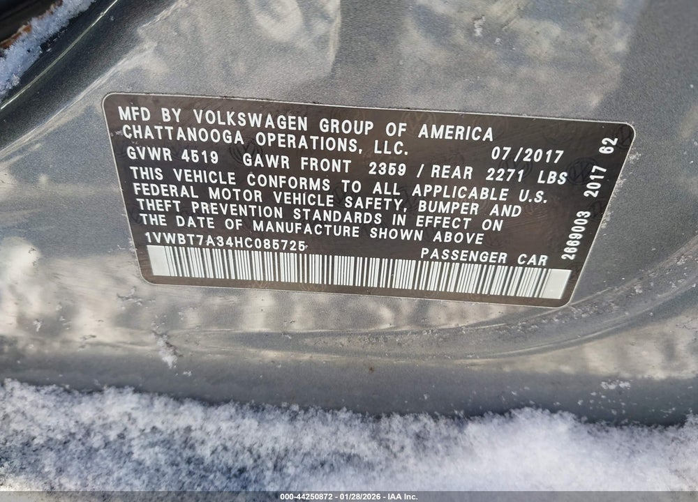 2017 VOLKSWAGEN PASSAT 1.8T SE VIN: 1VWBT7A34HC085725
