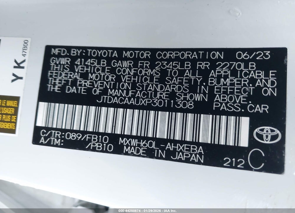 2023 TOYOTA PRIUS LE VIN: JTDACAAUXP3011308