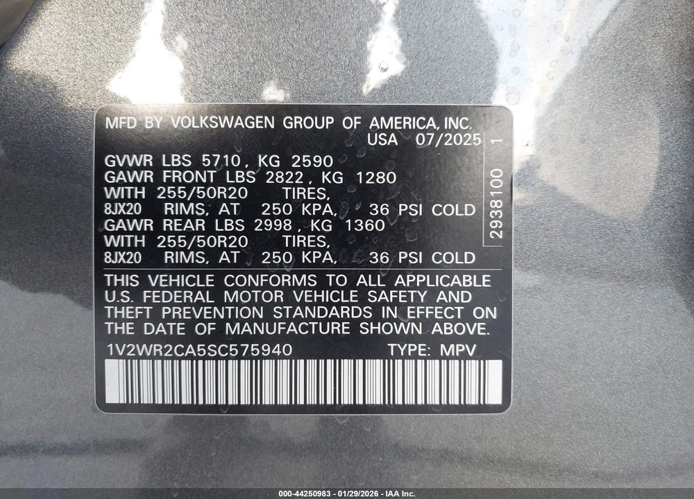 2025 VOLKSWAGEN ATLAS 2.0T SE W/TECHNOLOGY VIN: 1V2WR2CA5SC575940