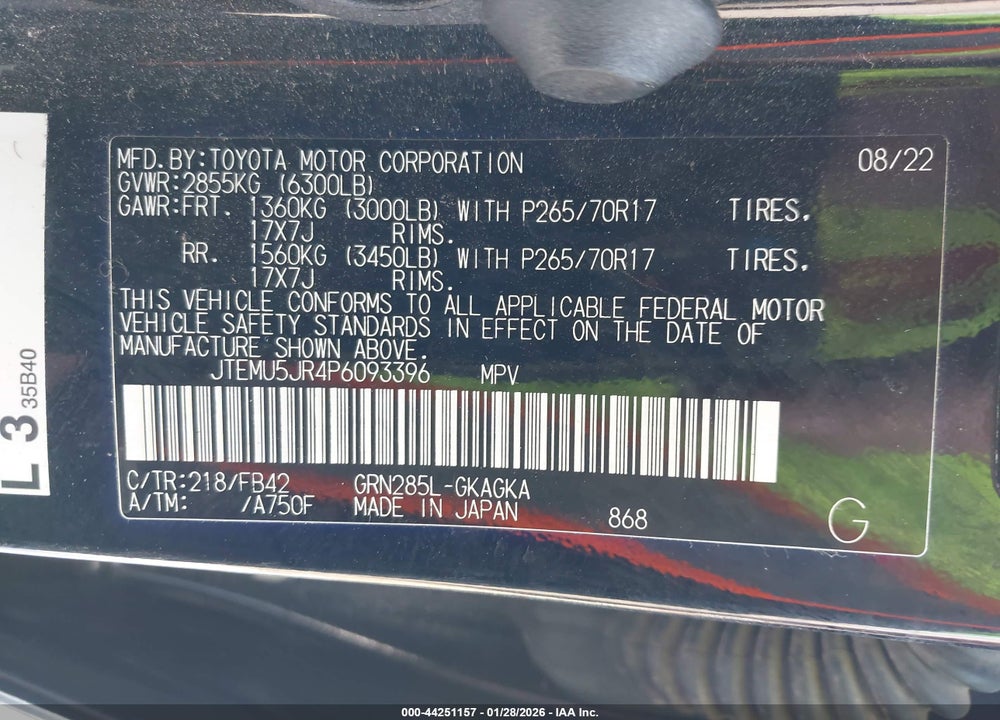 2023 TOYOTA 4RUNNER SR5 VIN: JTEMU5JR4P6093396