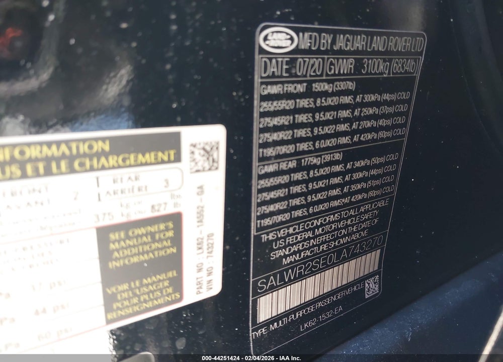 2020 LAND ROVER RANGE ROVER SPORT HSE DYNAMIC VIN: SALWR2SE0LA743270