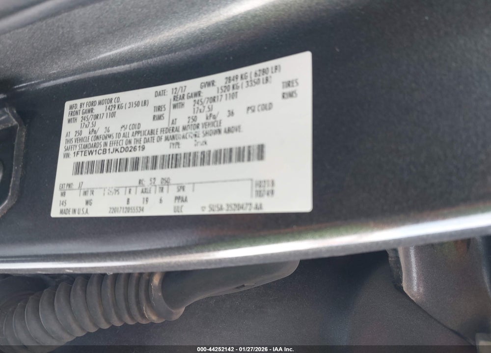 2018 FORD F-150 XL VIN: 1FTEW1CB1JKD02619