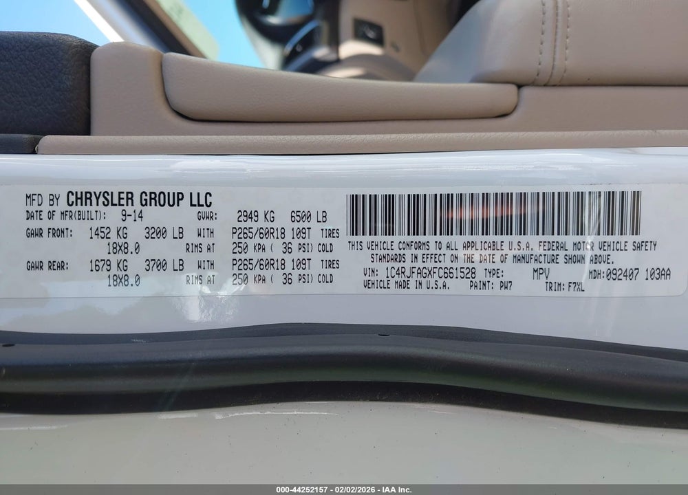 2015 JEEP GRAND CHEROKEE LAREDO VIN: 1C4RJFAGXFC661528