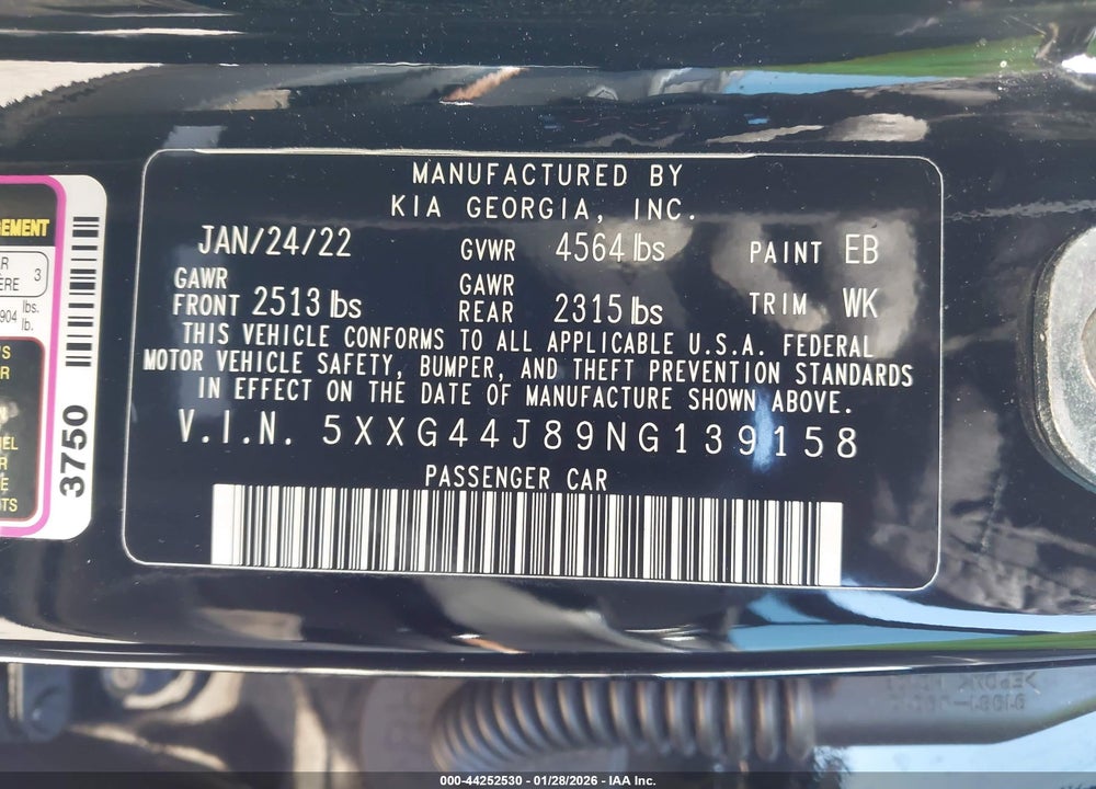 2022 KIA K5 GT VIN: 5XXG44J89NG139158