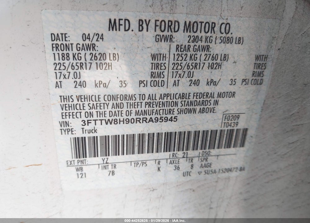 2024 FORD MAVERICK XLT VIN: 3FTTW8H90RRA95945