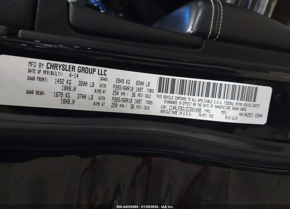 2014 JEEP GRAND CHEROKEE LIMITED VIN: 1C4RJFBG1EC501096