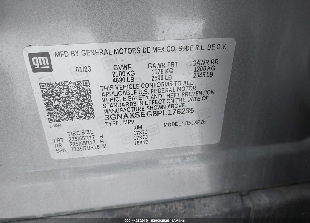 2023 CHEVROLET EQUINOX AWD LS VIN: 3GNAXSEG8PL176235