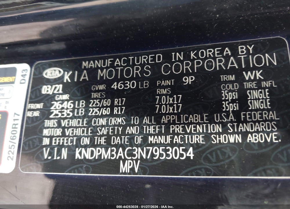 2022 KIA SPORTAGE LX VIN: KNDPM3AC3N7953054
