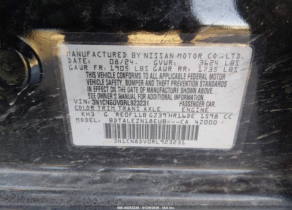 2024 NISSAN VERSA 1.6 S VIN: 3N1CN8DV0RL923231
