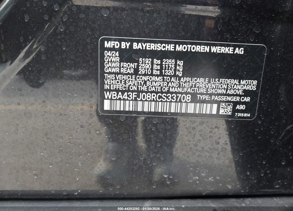 2024 BMW 530 I VIN: WBA43FJ08RCS33708