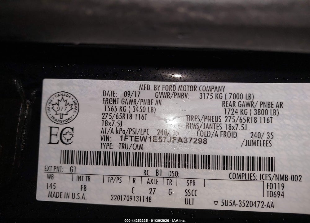 2018 FORD F-150 XLT VIN: 1FTEW1E57JFA37298